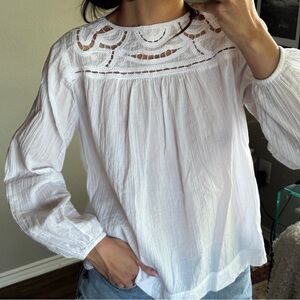 Lucky Brand White Lace Yoke Blouse